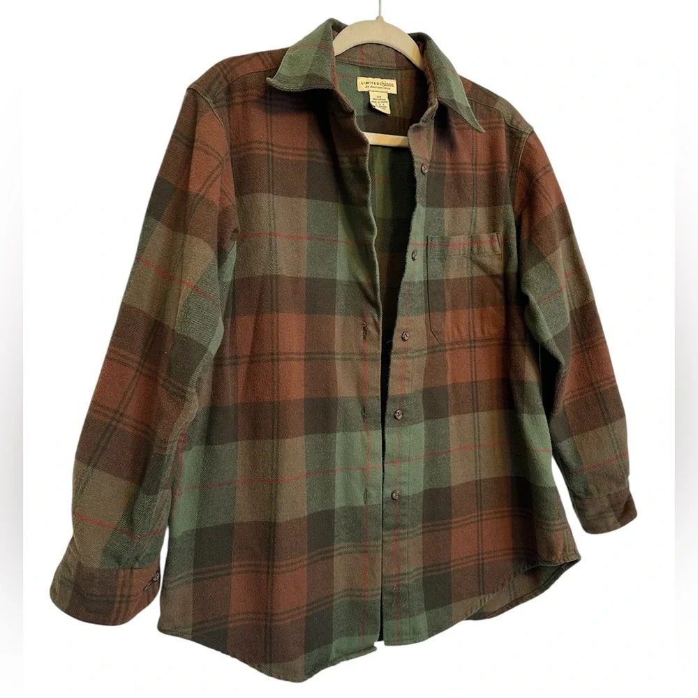 LIMITED Chinos Flannel Shirt Mens XS Green Brown Plaid Cotton Button Front - Picture 3 of 7